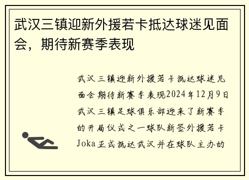 武汉三镇迎新外援若卡抵达球迷见面会，期待新赛季表现