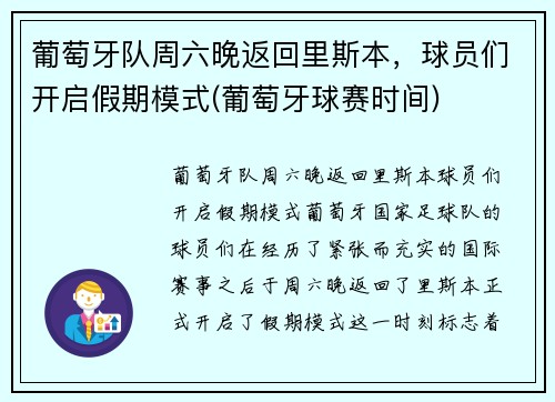 葡萄牙队周六晚返回里斯本，球员们开启假期模式(葡萄牙球赛时间)