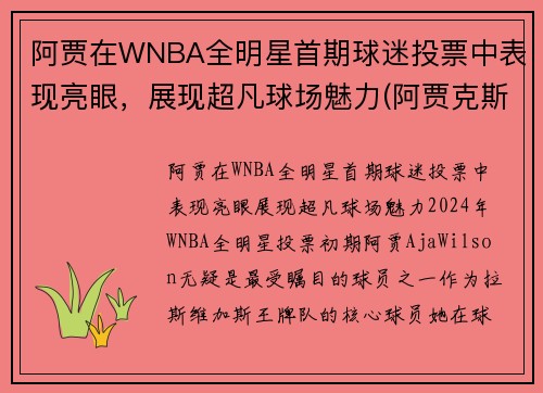 阿贾在WNBA全明星首期球迷投票中表现亮眼，展现超凡球场魅力(阿贾克斯十大球星)