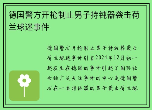 德国警方开枪制止男子持钝器袭击荷兰球迷事件